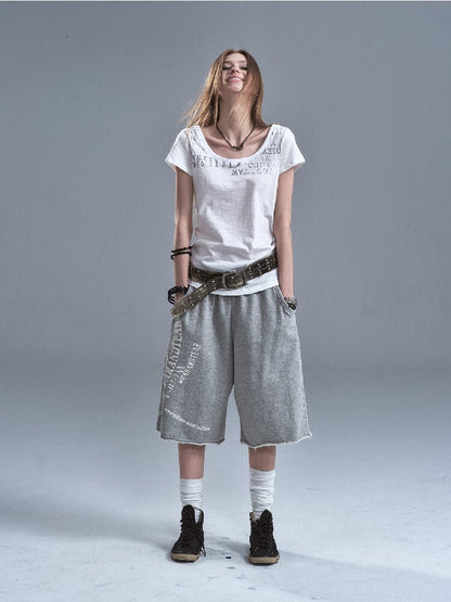 V-neck Letter Print Cotton T-shirt【s0000016638】