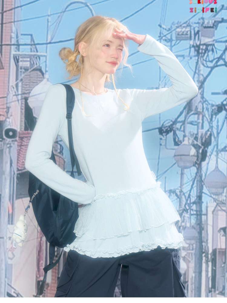 Lace Pleated Polka Dot Top【s0000015429】