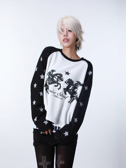 Waffle Star Raglan Long Sleeve T-Shirt【s0000016181】