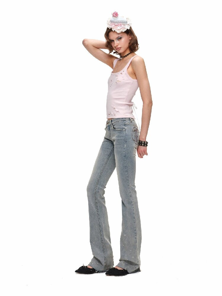 Brushed Embroidery Flared Jeans【s0000016924】