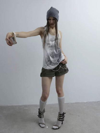 Silver Sequin Print U Neck Vest【s0000016566】