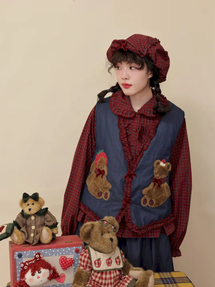 Cotton-trimmed plaid vest【s0000014171】