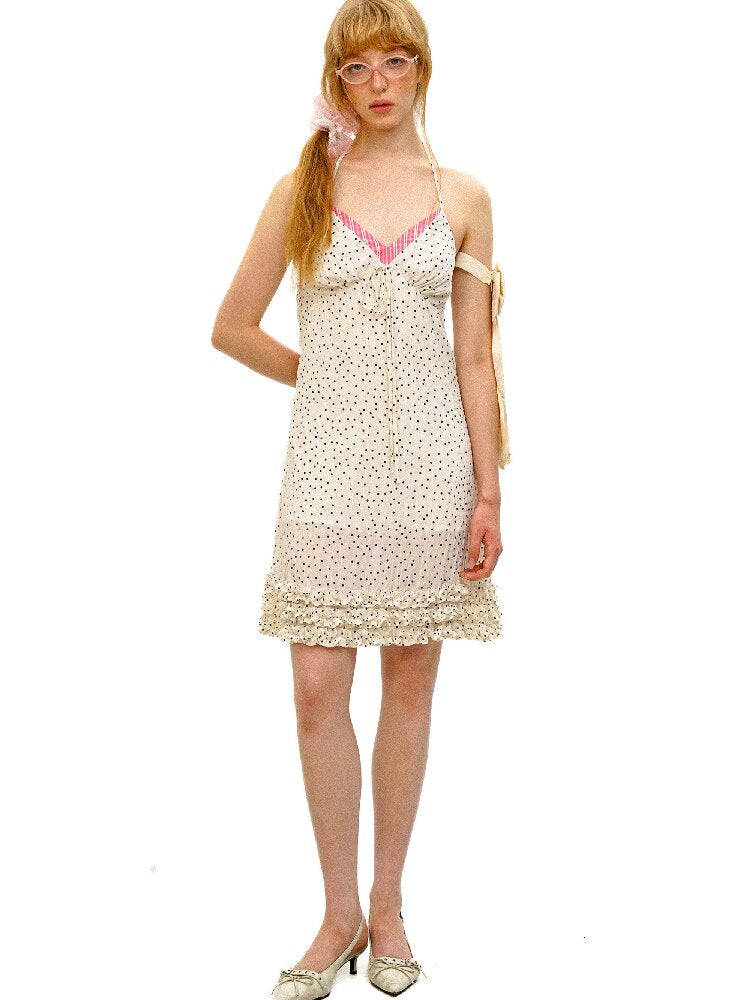 Paneled Polka Dot Lace Slip Dress【s0000016410】