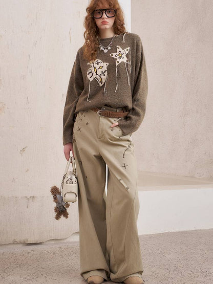 Imitation hot diamond straight loose trousers【s0000014385】