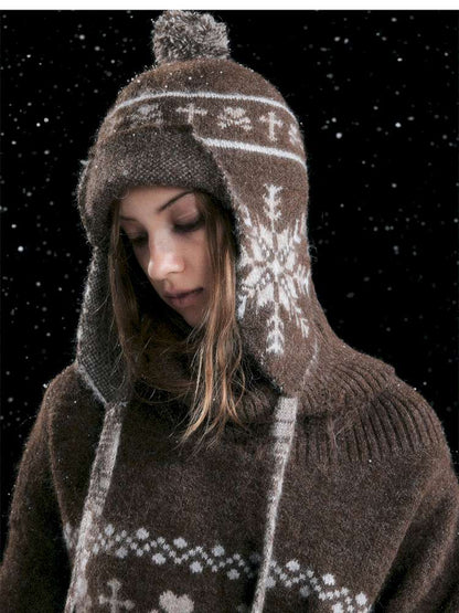 Striped Snowflake Ear Protection Beanie【s0000014672】