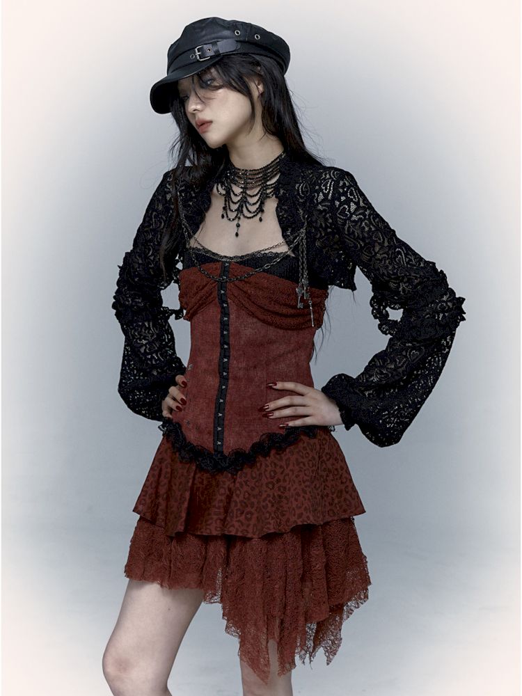 Lantern Sleeve Shoulder Lace Ultra Short Blouse【s0000009003】