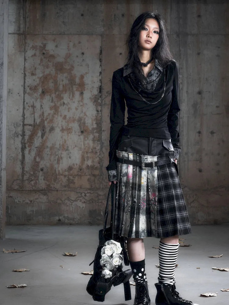 Checkered Belt Pleated Skirt【s0000013962】