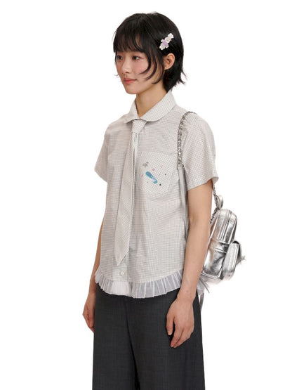 Plaid Irregular Rhinestone Plaid Lace Shirt【s0000012491】