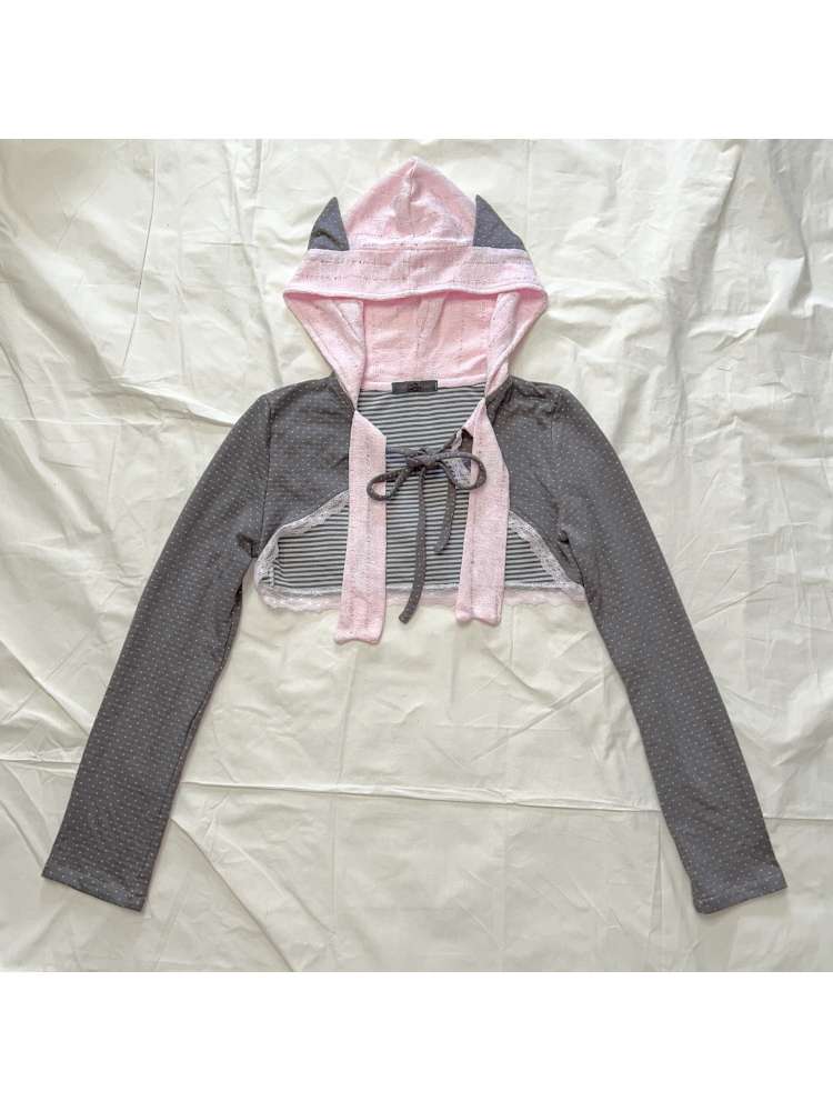 Rabbit Ear Hooded Polka Dot Top【s0000015203】