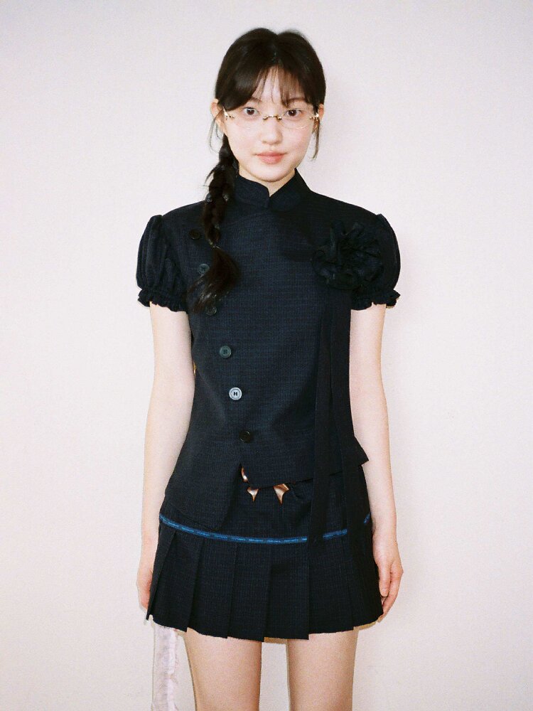 MDark Check Irregular Pleated Skirt【s0000016416】