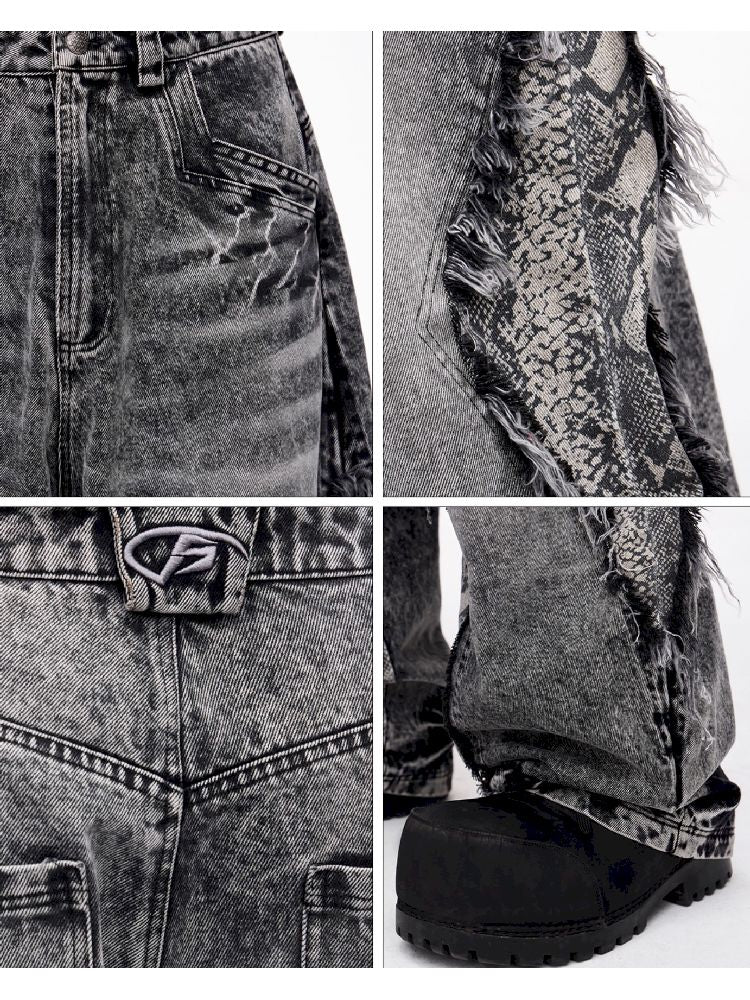 Raw Edge Snake Patchwork Pants【s0000011693】