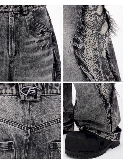 Raw Edge Snake Patchwork Pants【s0000011693】