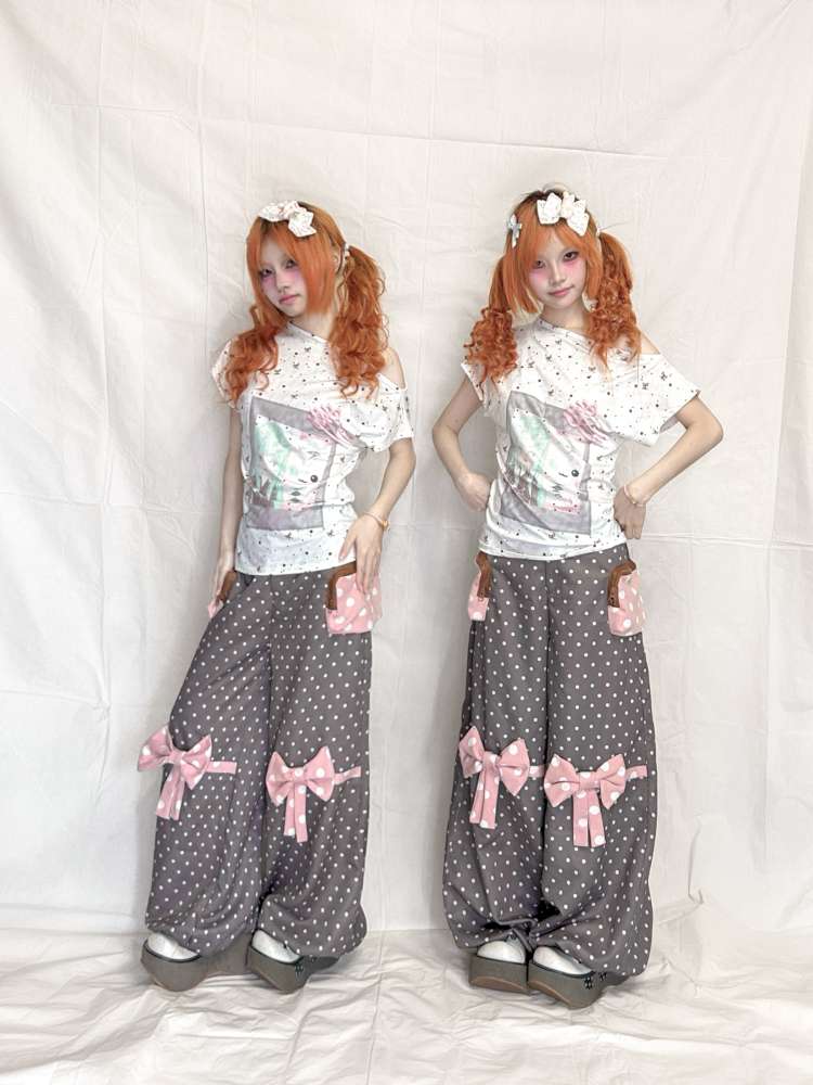 Polka Dot Bow Loose Trousers【s0000015199】