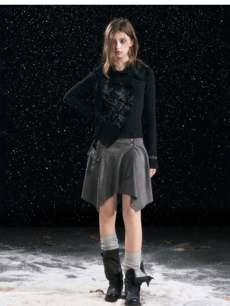 Mottled Graffiti Pleated Knit Top【s0000015552】