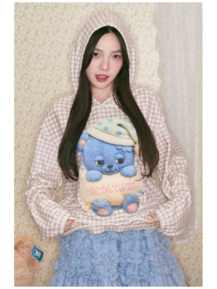 Sleep Bear Suede Hooded Sweatshirt【s0000014509】