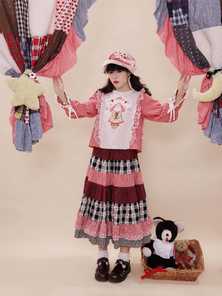 Checkered Patchwork Lace Dress【s0000019285】