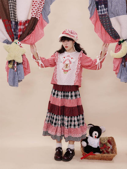 Checkered Patchwork Lace Dress【s0000019285】