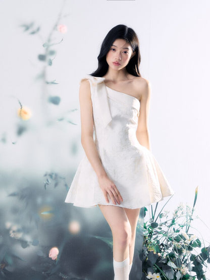 Flower Texture Bow Mini Dress【s0000015916】