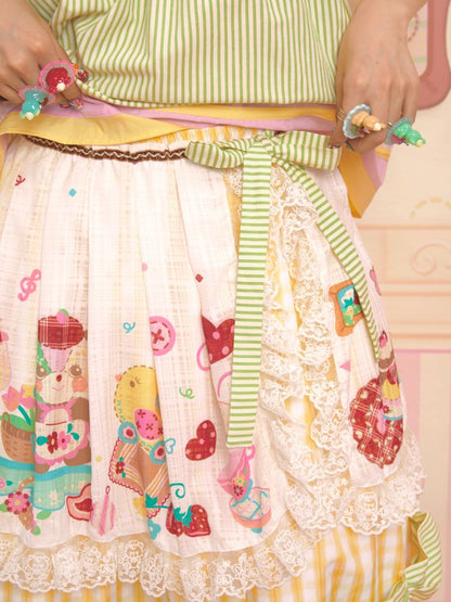 Apron Lace Plaid Vintage Half Skirt【s0000013348】