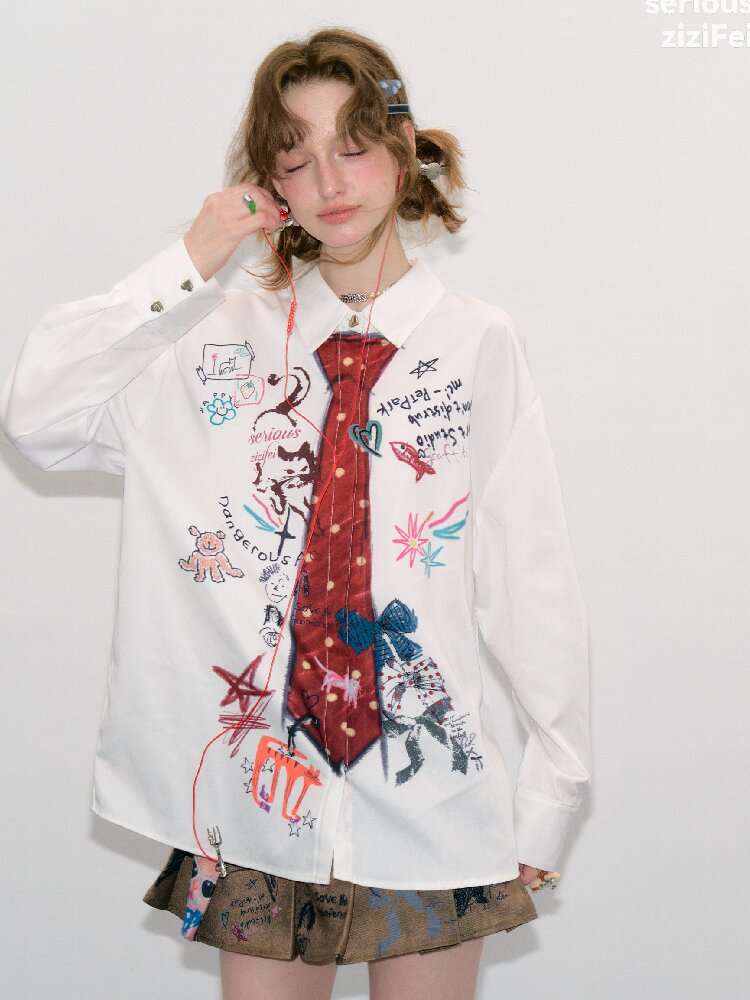 Graffiti Print Long Sleeve Shirt【s0000017890】