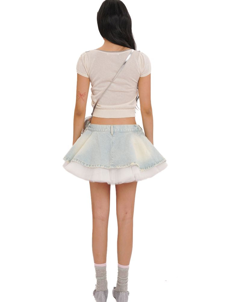 Bubble Sleeve Knit Short Sleeve Top【s0000013461】