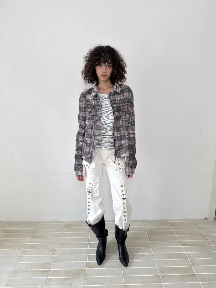 Distressed Plaid Denim Jacket【s0000014200】