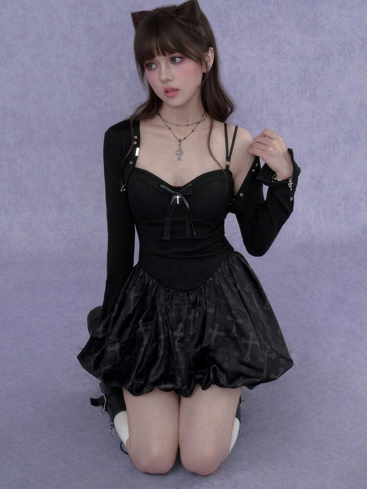 Cross Shaped Flower Bud Strap Dress【s0000017278】