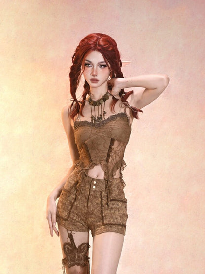 Hollowed out sexy pure desire retro sense halter top【s0000013505】