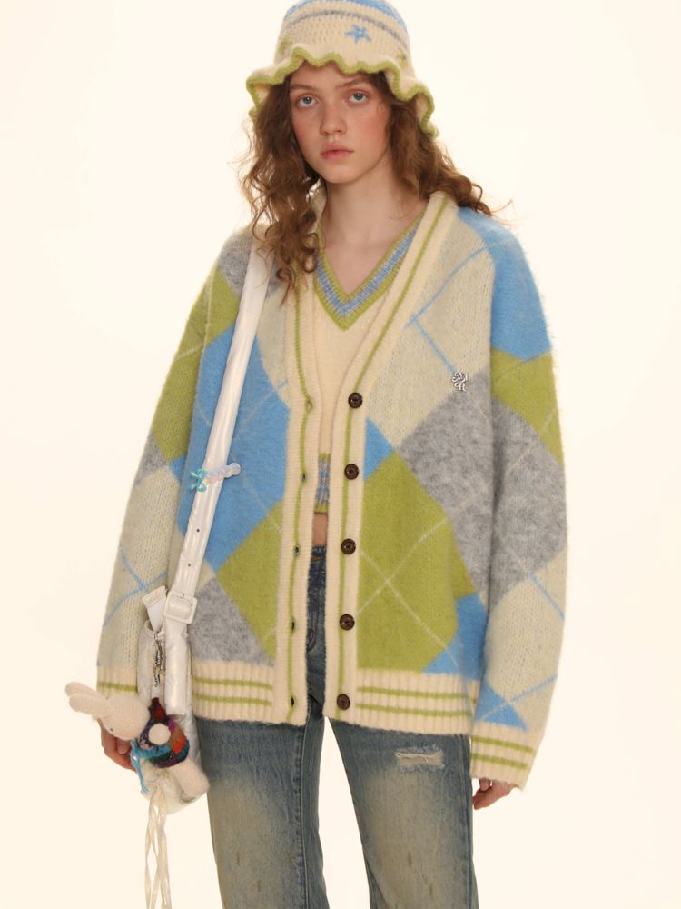 V-neck loose knit cardigan sweater【s0000006000】