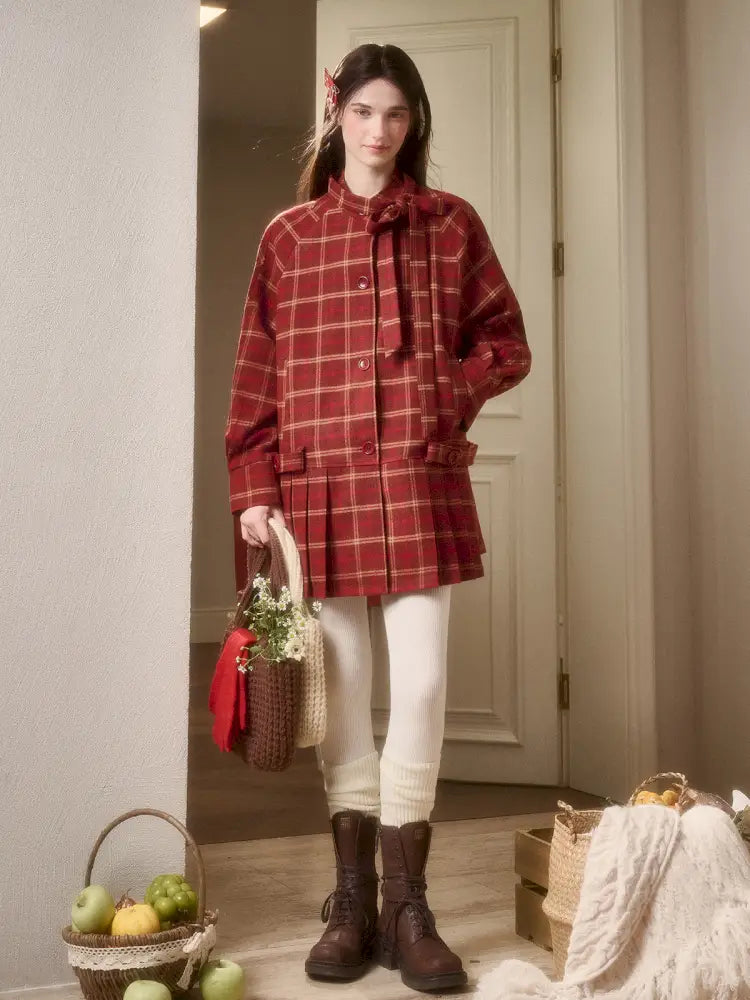 Red Check Coat Dress【s0000014328】