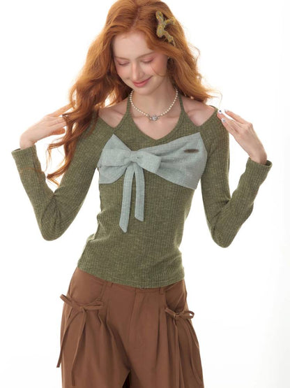 Halter Neck Long Sleeve Knit Sweater【s0000014358】