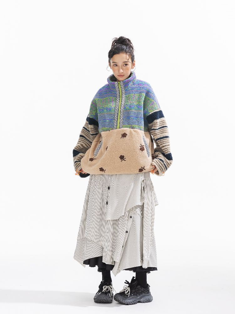 패치 워크 Lambswool 두꺼운 느슨한 재킷 [S0000011310]