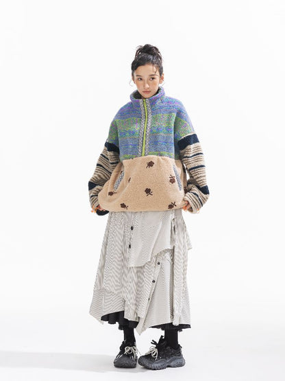 패치 워크 Lambswool 두꺼운 느슨한 재킷 [S0000011310]