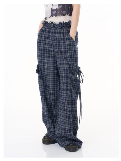 Plaid Pocket Wide Leg Slacks【s0000016607】