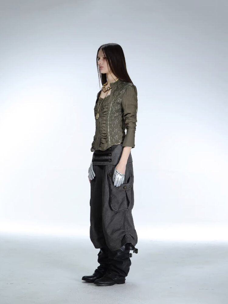 Vintage Lace Stitched Square Neck Shirt【s0000015910】