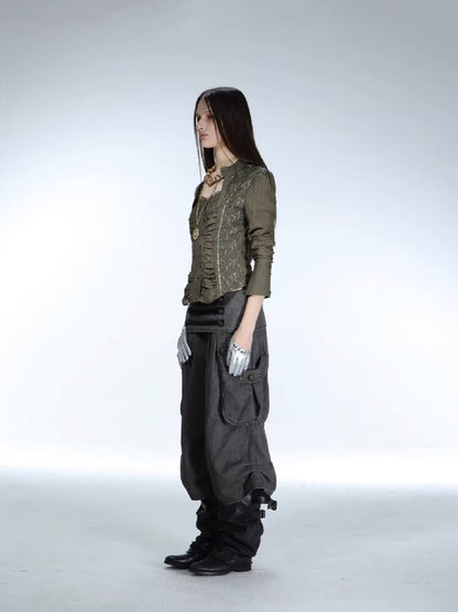 Vintage Lace Stitched Square Neck Shirt【s0000015910】