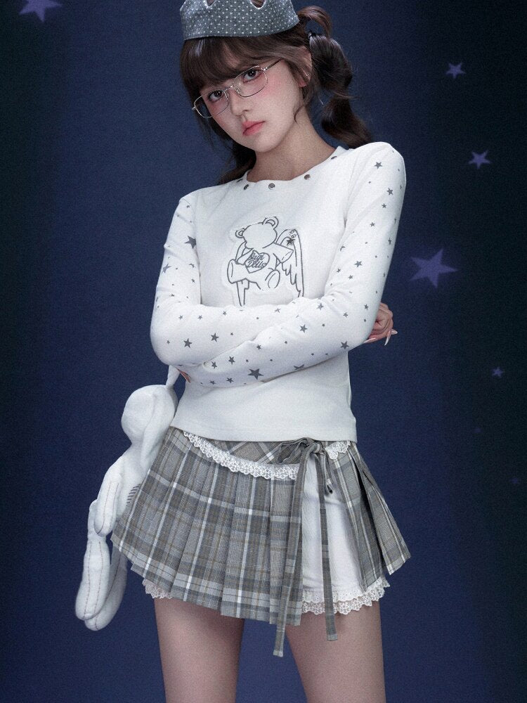 Checkered Pleated Flower Bud Skirt【s0000015765】