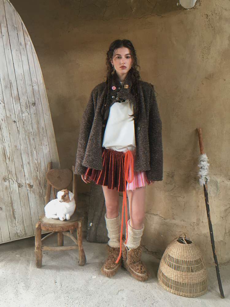 Brown Woolen Loose Button Coat【s0000014896】