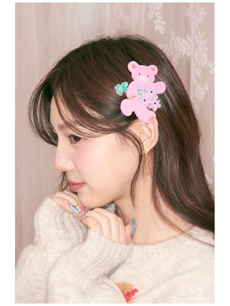 Bear Bouquet Flocked Acrylic Hairpin【s0000014508】