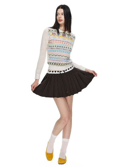 Love Waist Pleated A-Line Skirt【s0000015855】