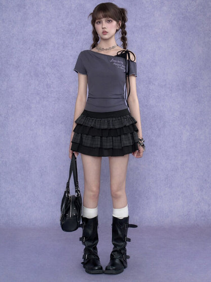 Cross-Shoulder Fake Two-Piece T-Shirt【s0000017683】