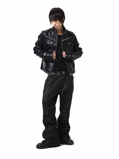Armor Stand Collar Leather Zip Jacket【s0000018199】