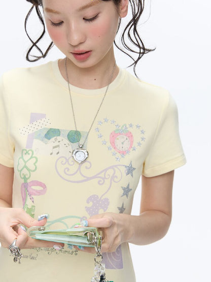 Two Color Vine Slim Short T-Shirt【s0000016407】