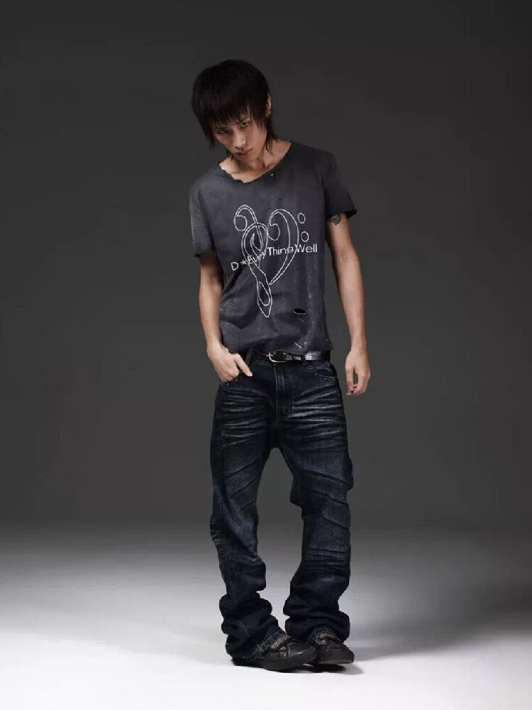 Handmade Bead Curved Knife Jeans【s0000018298】