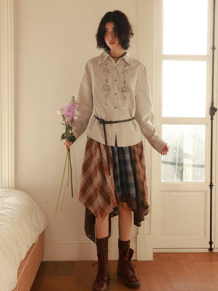 Elastic Plaid Irregular Spliced Skirt【s0000015462】
