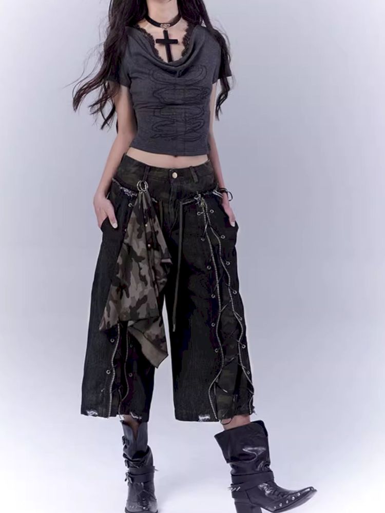 Openwork cross print lace T-shirt【s0000012847】