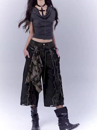 Openwork cross print lace T-shirt【s0000012847】