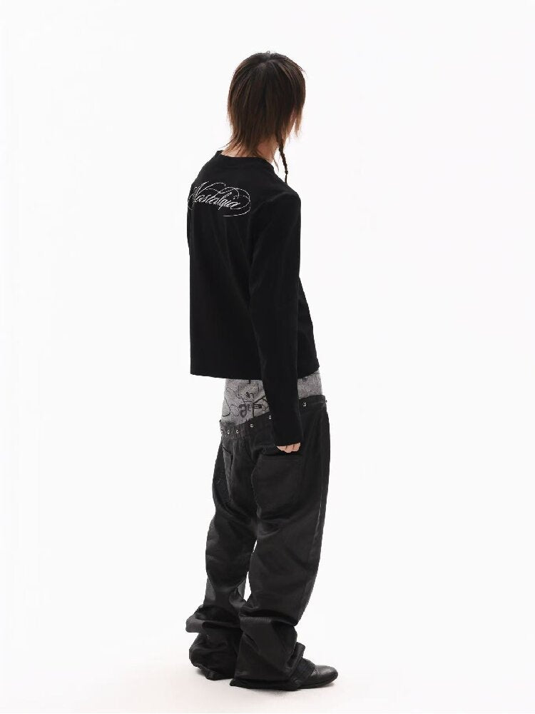 Sparkle Slogan Shoulder Long-Sleeve T【s0000018349】