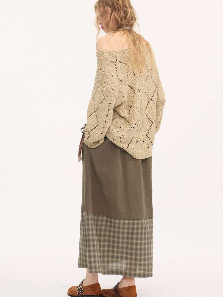 Turn-up Plaid Patchwork Skirt【s0000015408】