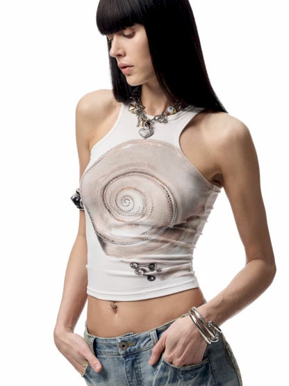 Floral Printing Hot Rhinestone Work Vest【s0000012406】